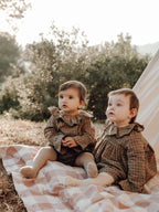 Marco's romper in Sagewood Gingham