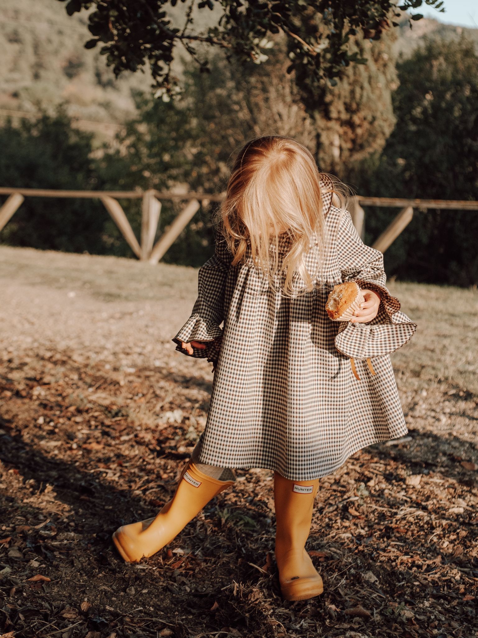 Filipa's dress in Navy and Berry Gingham