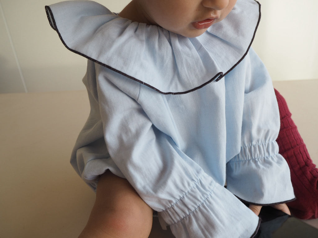 Marco's romper in Celeste