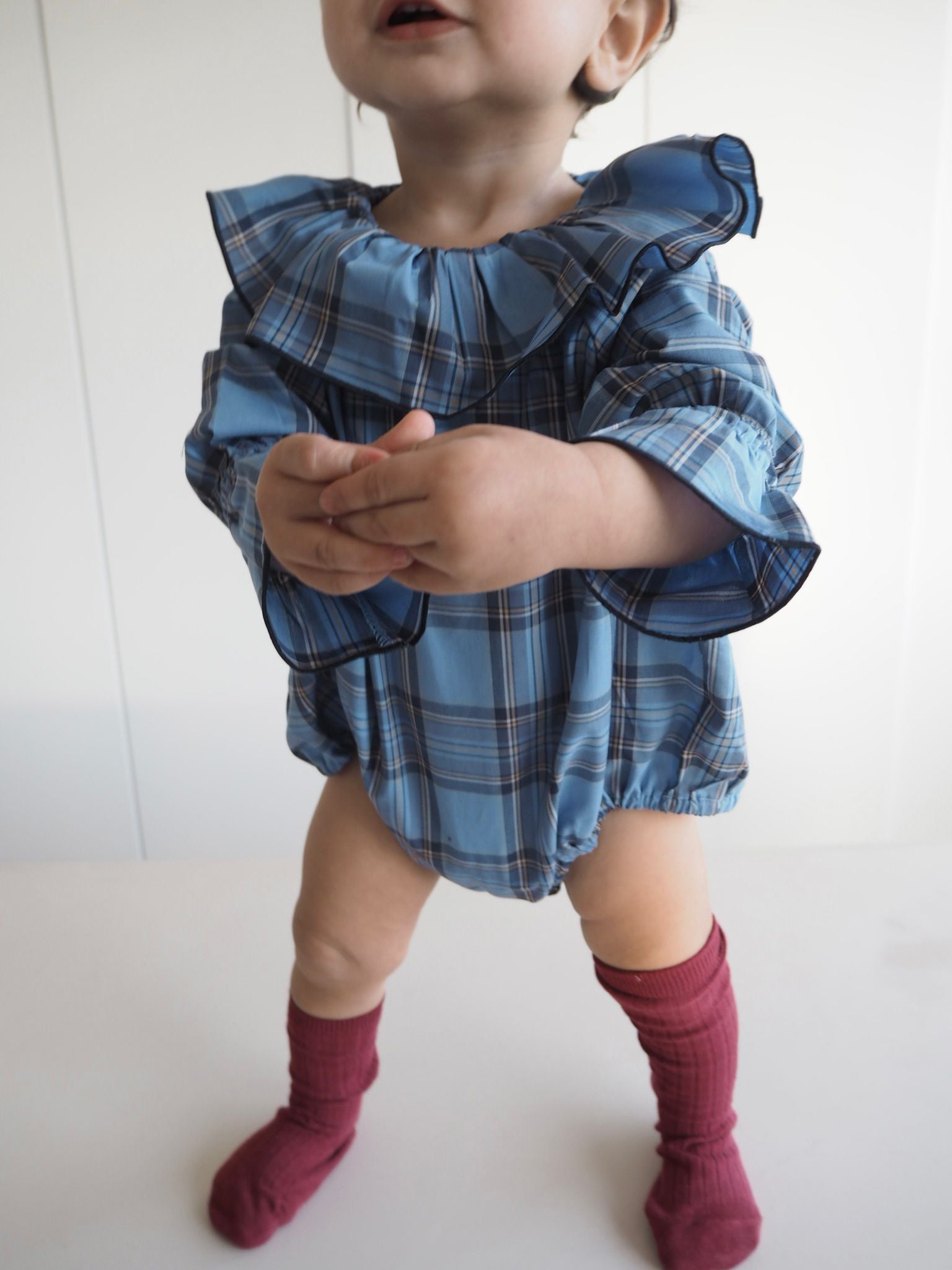 Marco's romper in Blue Mist Tartan
