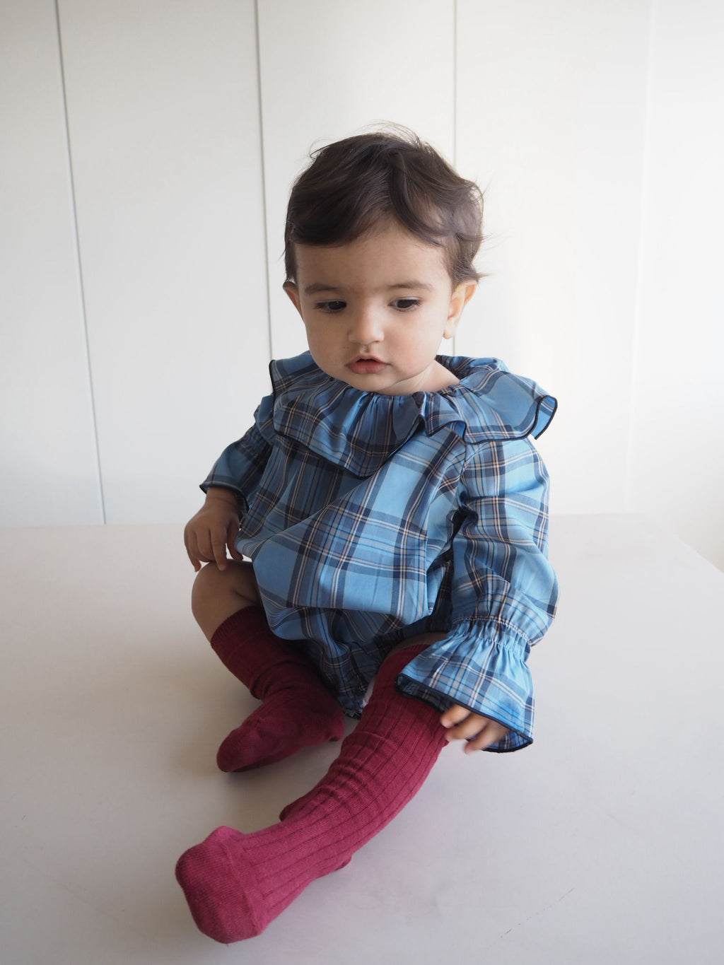 Marco's romper in Blue Mist Tartan