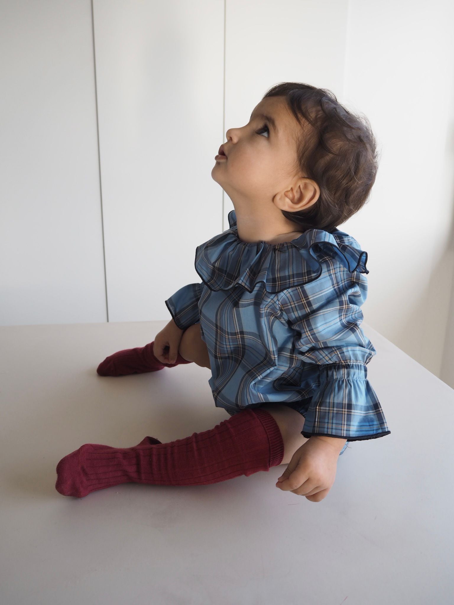 Marco's romper in Blue Mist Tartan