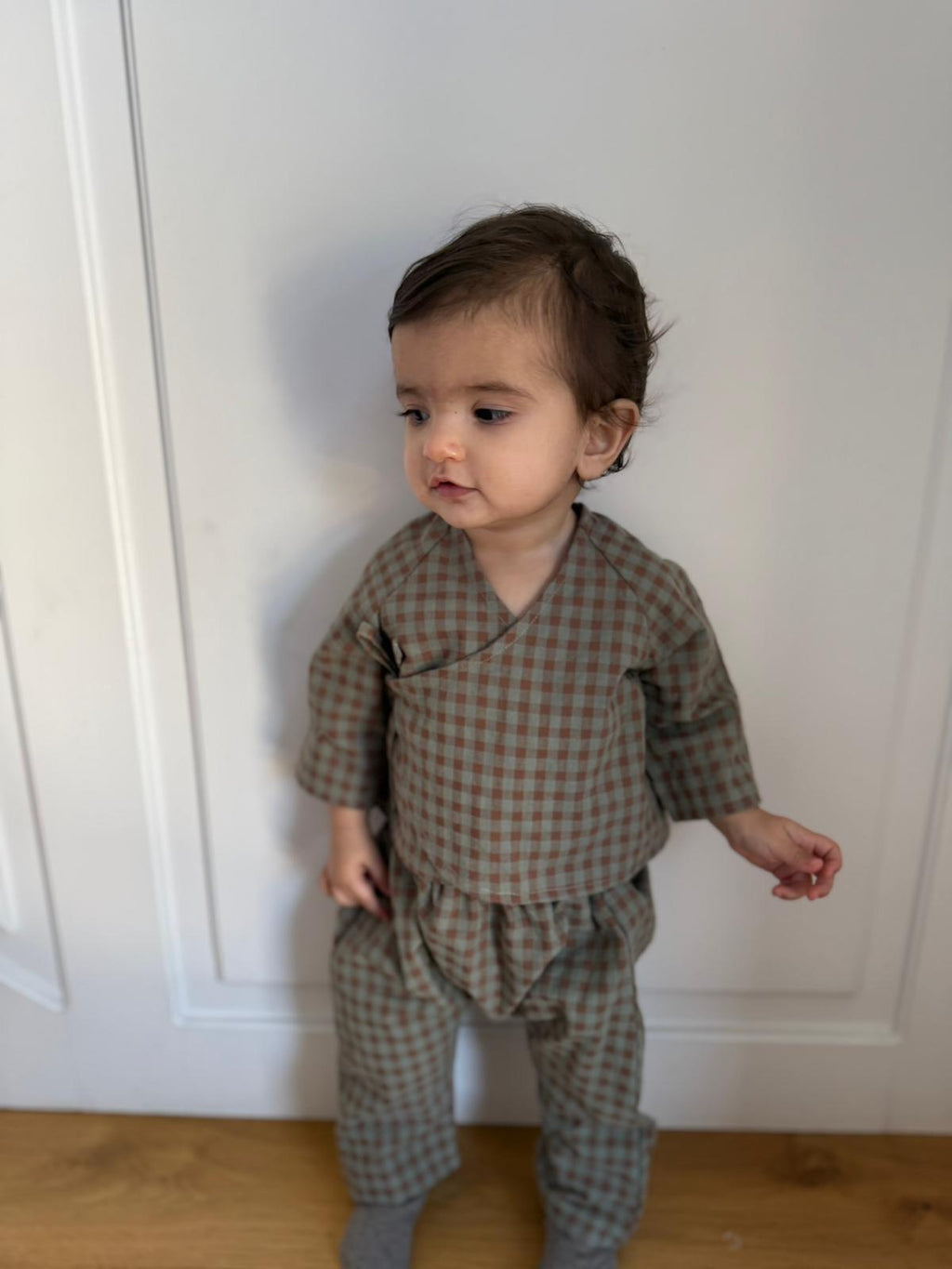 Teo's set in Sagewood Gingham