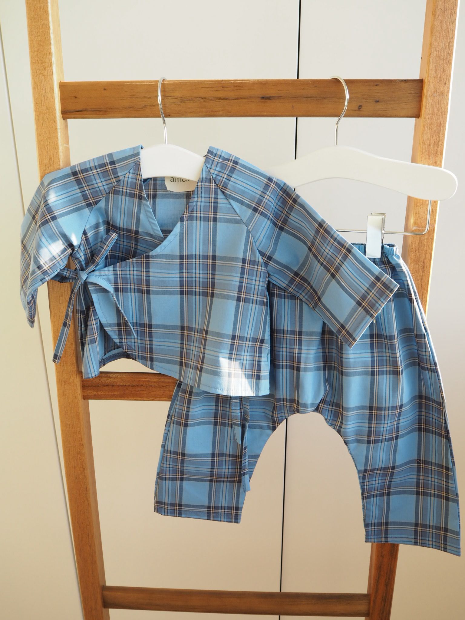 Teo's set in Blue Mist Tartan