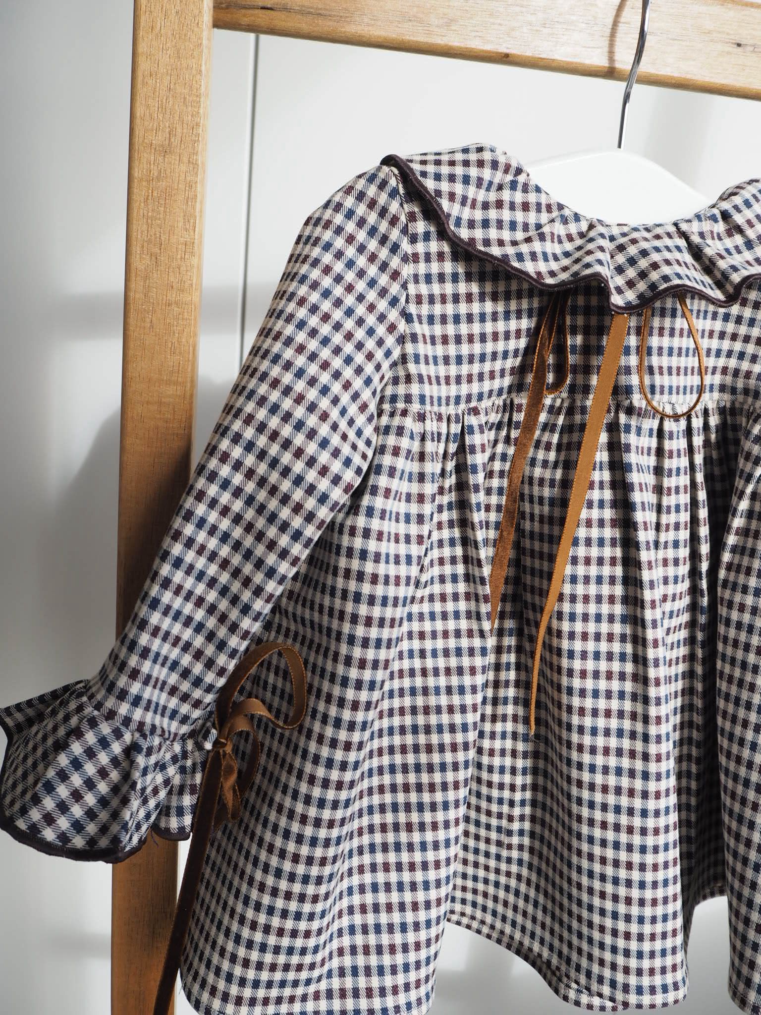 Filipa's dress in Navy and Berry Gingham