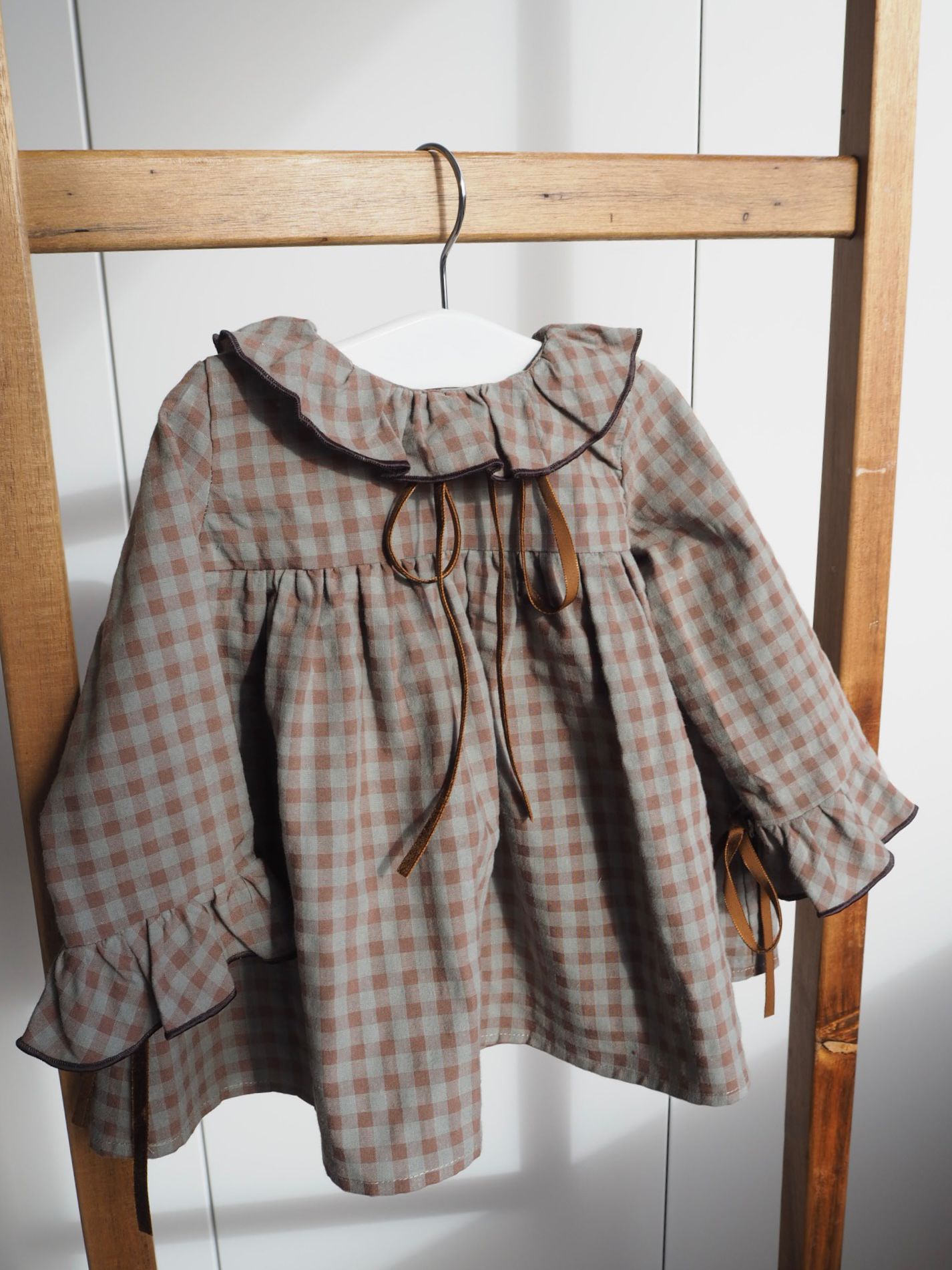 Filipa's dress in Sagewood Gingham