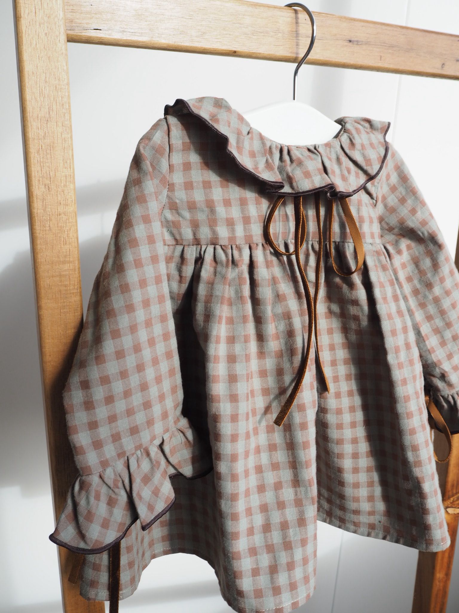 Filipa's dress in Sagewood Gingham