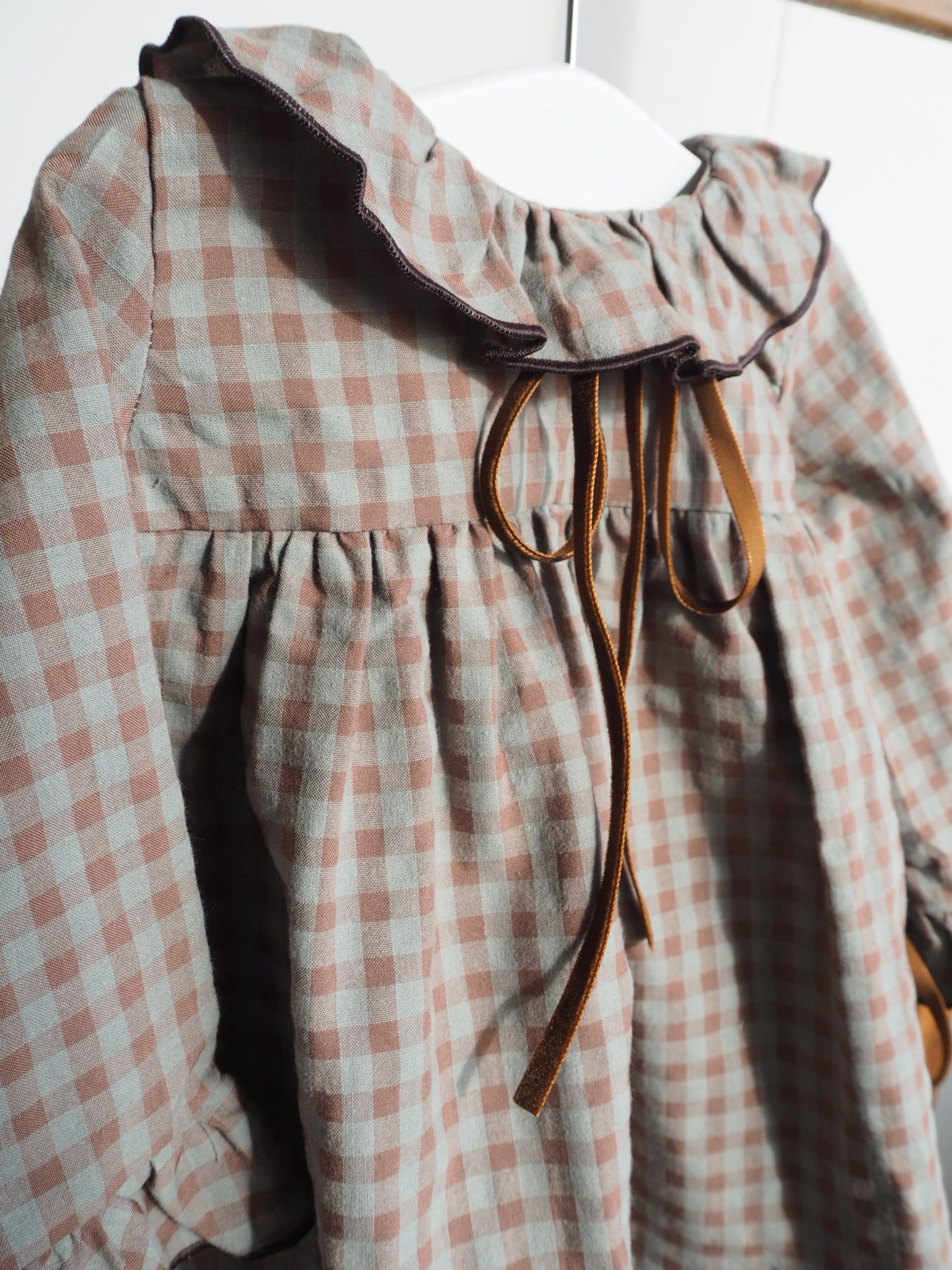 Filipa's dress in Sagewood Gingham